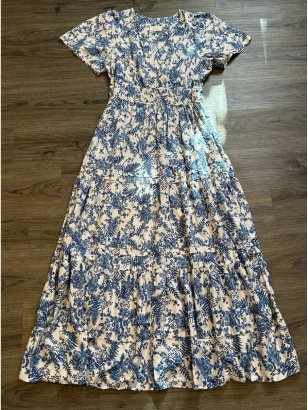 Anthropologie Somerset Dress L Blue White Floral Cottagecore Grandmillennial - Picture 10 of 10